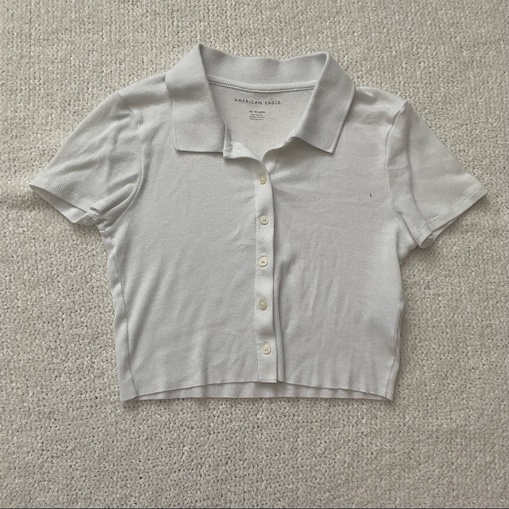 American eagle cropped fitted collared baby tee